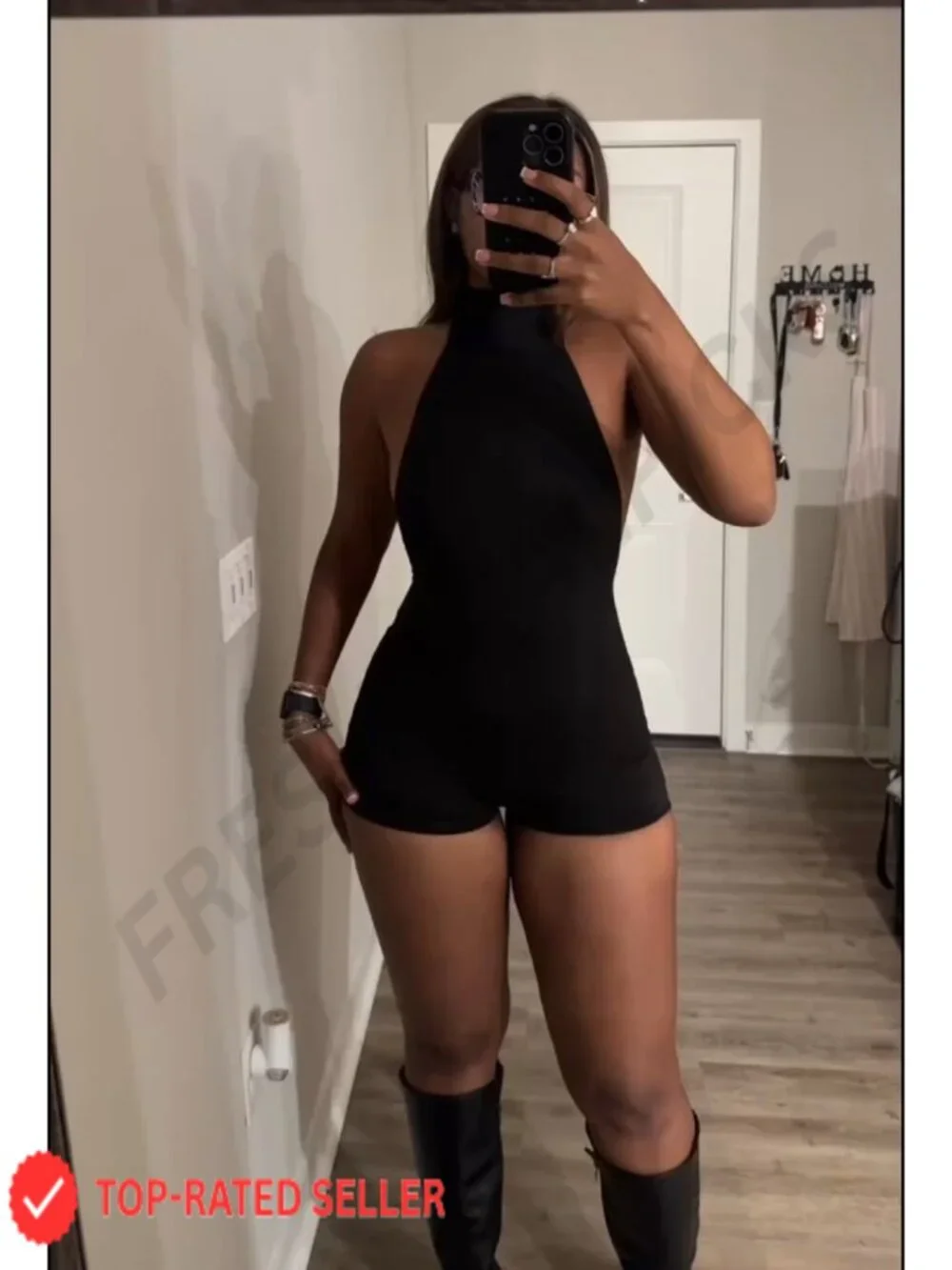 Women's Backless Halter Neck Tie Short Jumpsuit Clubwear Party Outfit Polyester